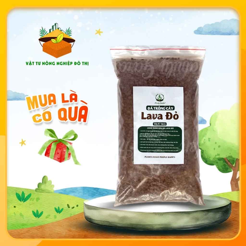 Túi 1Kg - Đá nham thạch, đá lava đỏ /đen - Size 3-6mm - Giá thể trồng sen đá, bonsai I Độc quyền VTNN Đô Thị